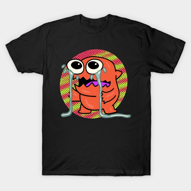 Ugly Crying Monster Orange and Green Dots T-Shirt by wildjellybeans